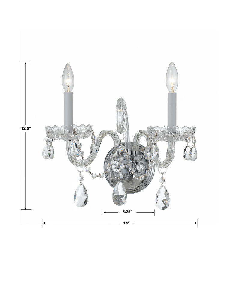 ##Antique Hardware## Traditional Crystal 2 Light Hand Cut Crystal Polished Chrome Sconce