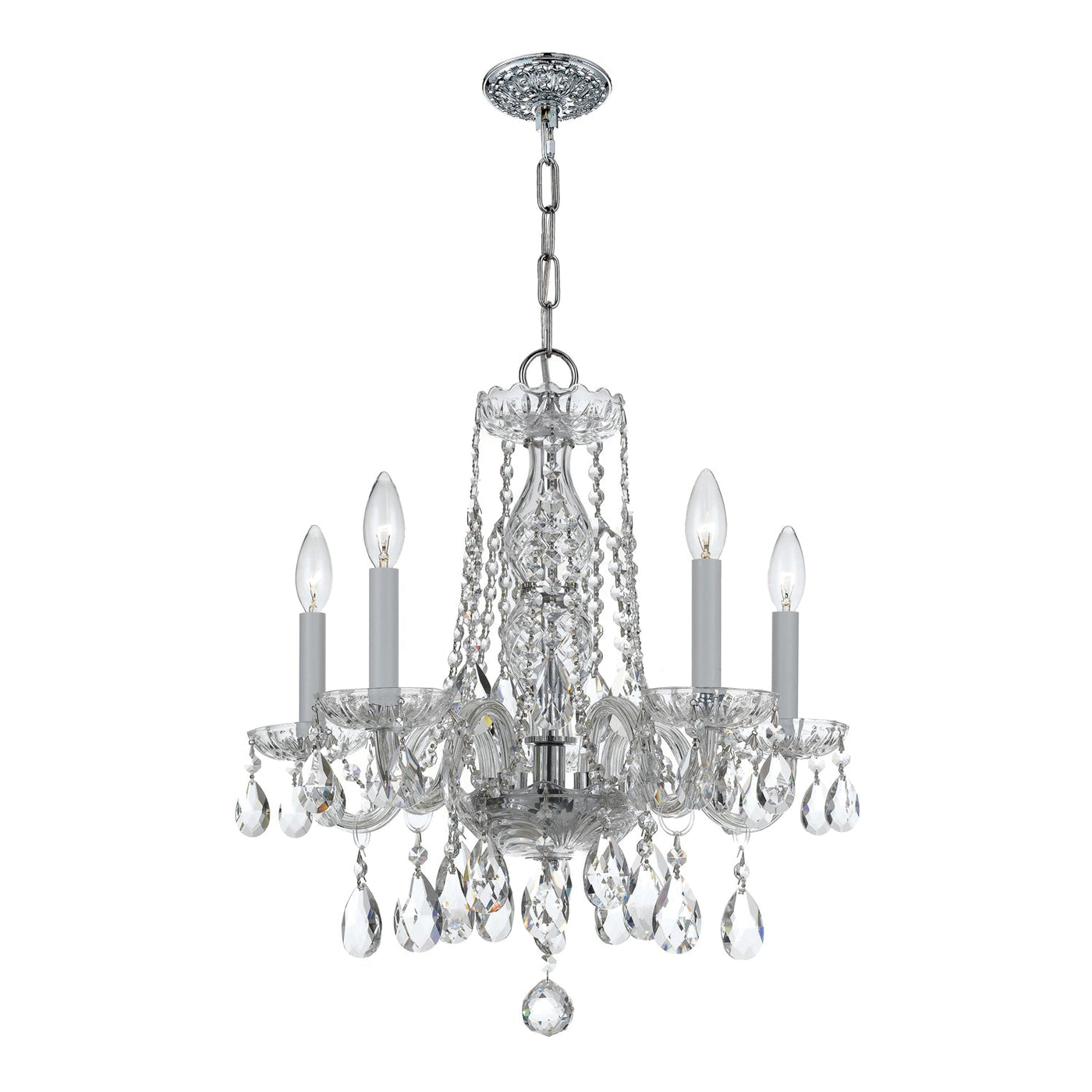 ##Antique Hardware## Traditional Crystal 5 Light Hand Cut Crystal Polished Chrome Chandelier