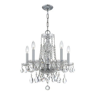 ##Antique Hardware## Traditional Crystal 5 Light Swarovski Strass Crystal Polished Chrome Chandelier