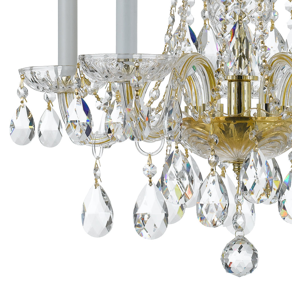 ##Antique Hardware## Traditional Crystal 5 Light Hand Cut Crystal Polished Brass Chandelier