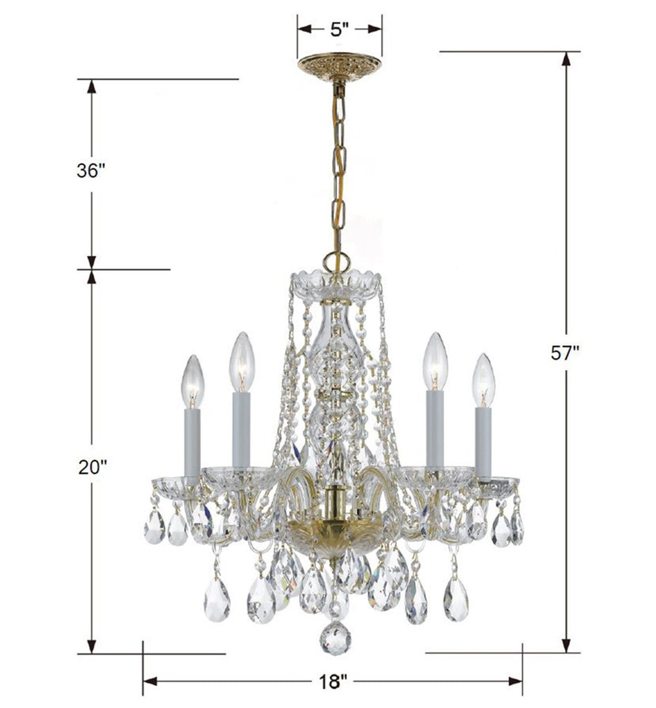 ##Antique Hardware## Traditional Crystal 5 Light Spectra Crystal Polished Brass Chandelier