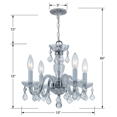 ##Antique Hardware## Traditional Crystal 4 Light Clear Italian Crystal Polished Chrome Mini Chandelier