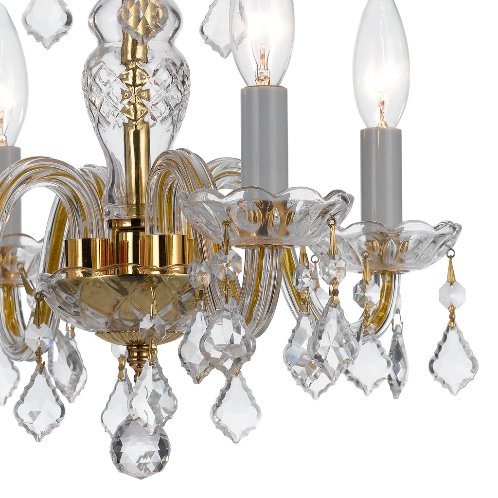 ##Antique Hardware## Traditional Crystal 4 Light Spectra Crystal Polished Brass Mini Chandelier