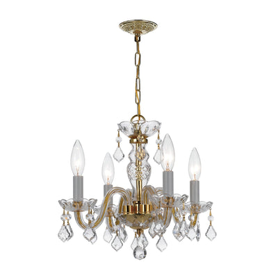 ##Antique Hardware## Traditional Crystal 4 Light Swarovski Strass Crystal Polished Brass Mini Chandelier