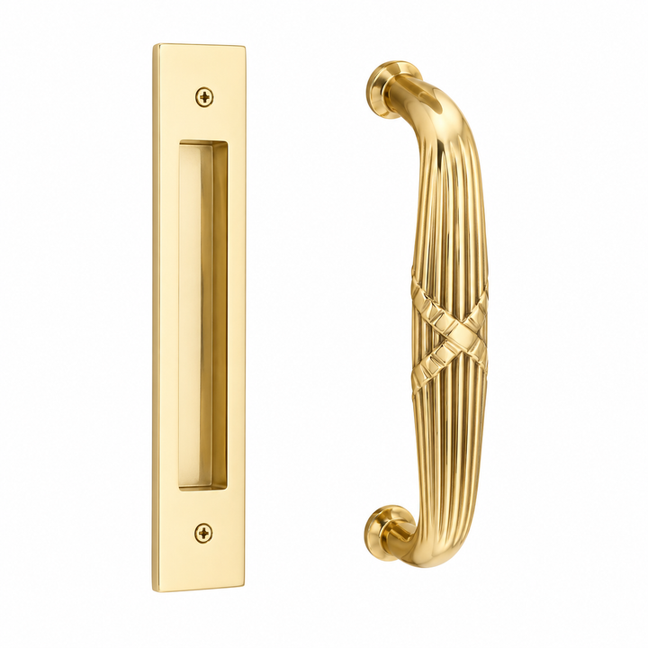 10 Inch Solid Brass Modern Rectangular Ribbon & Reed Door Pull Set