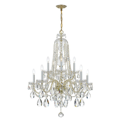 ##Antique Hardware## Traditional Crystal 10 Light Hand Cut Crystal Polished Brass Chandelier