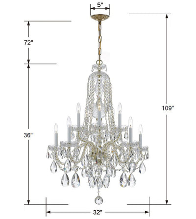 ##Antique Hardware## Traditional Crystal 10 Light Hand Cut Crystal Polished Brass Chandelier