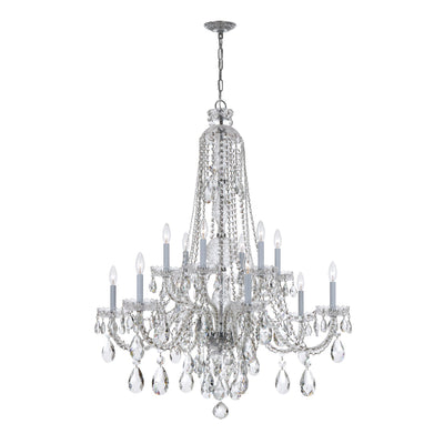 ##Antique Hardware## Traditional Crystal 12 Light Hand Cut Crystal Polished Chrome Chandelier