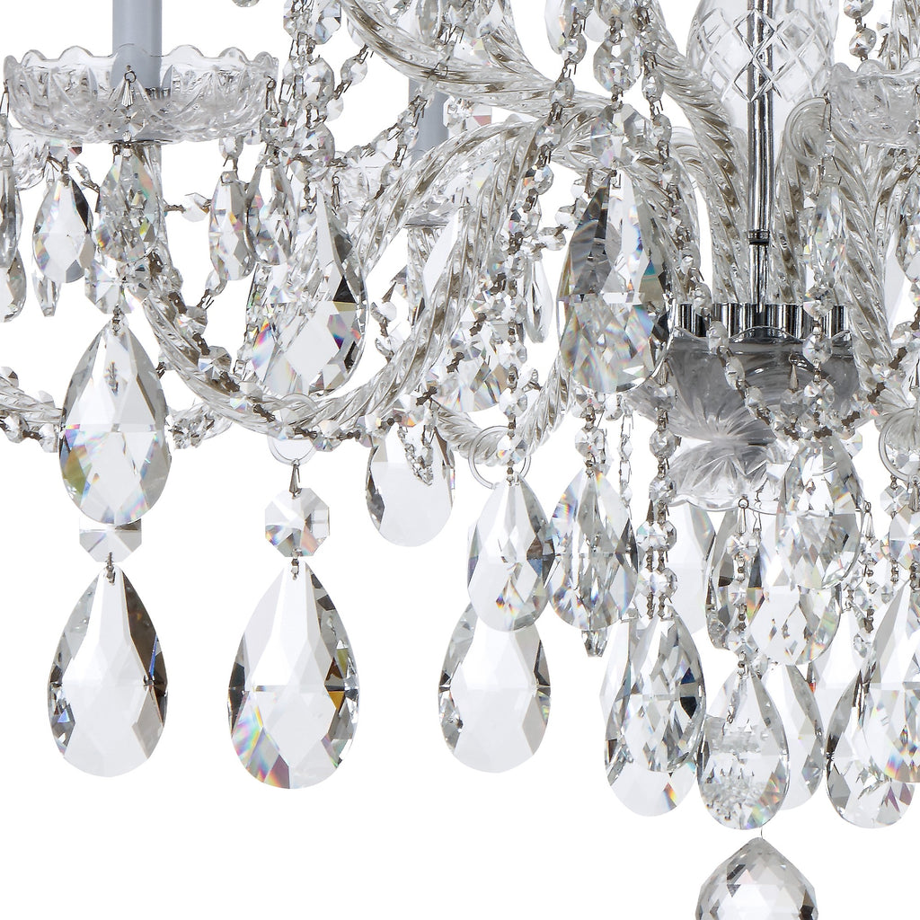 ##Antique Hardware## Traditional Crystal 12 Light Hand Cut Crystal Polished Chrome Chandelier