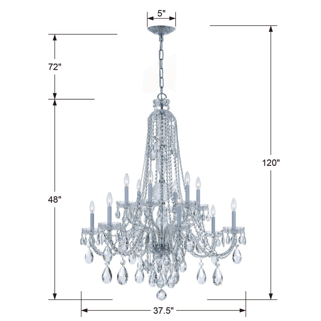 ##Antique Hardware## Traditional Crystal 12 Light Hand Cut Crystal Polished Chrome Chandelier