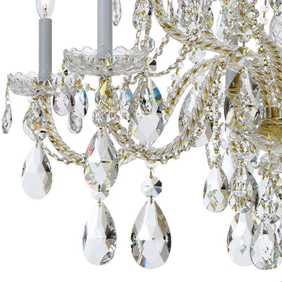 ##Antique Hardware## Traditional Crystal 12 Light Hand Cut Crystal Polished Brass Chandelier