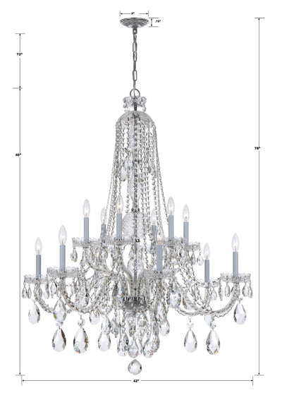 ##Antique Hardware## Traditional Crystal 12 Light Hand Cut Crystal Polished Chrome Chandelier