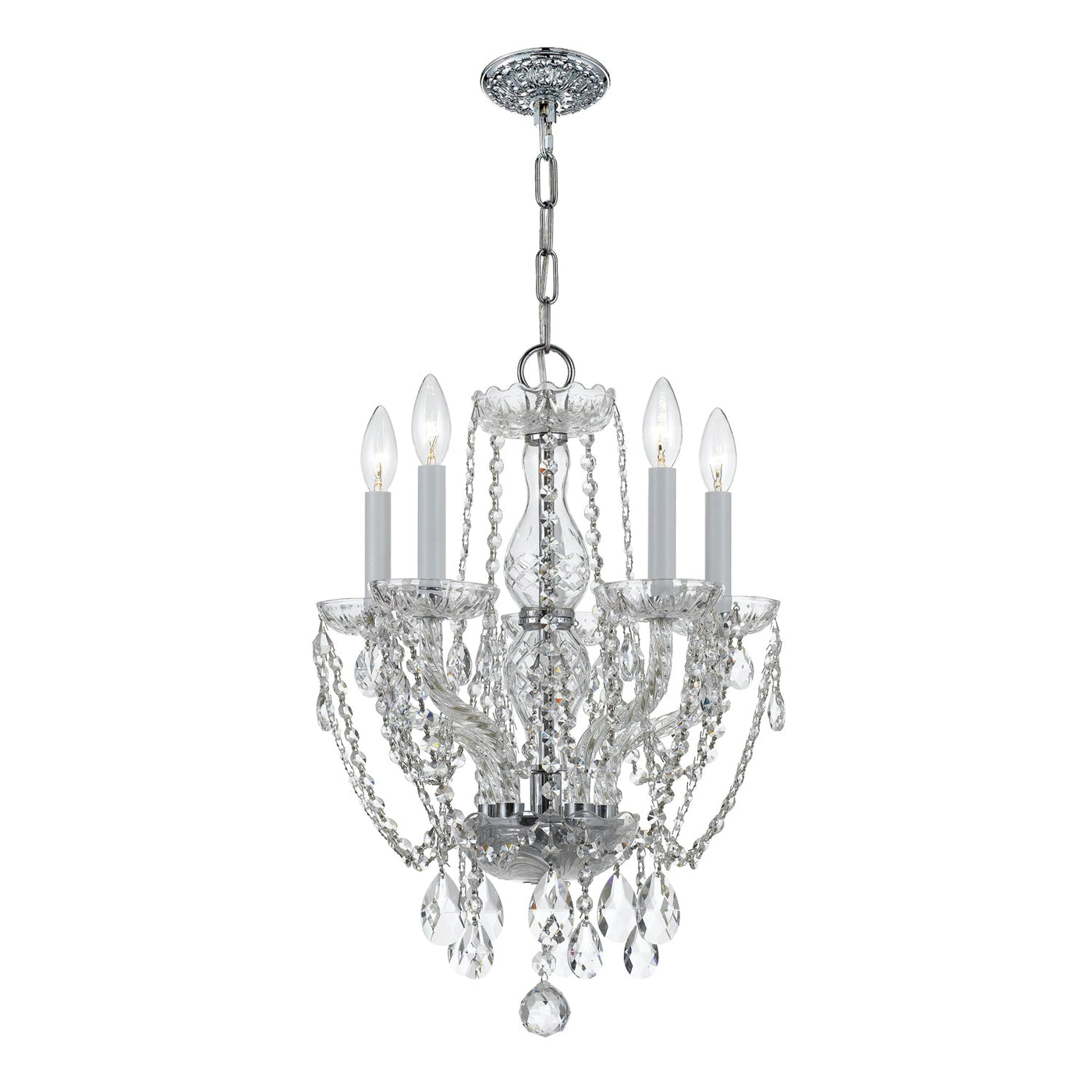 ##Antique Hardware## Traditional Crystal 5 Light Hand Cut Crystal Polished Chrome Mini Chandelier