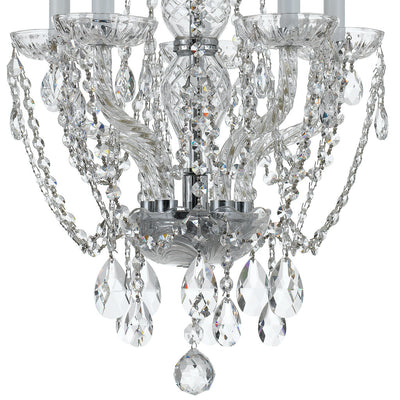 ##Antique Hardware## Traditional Crystal 5 Light Hand Cut Crystal Polished Chrome Mini Chandelier