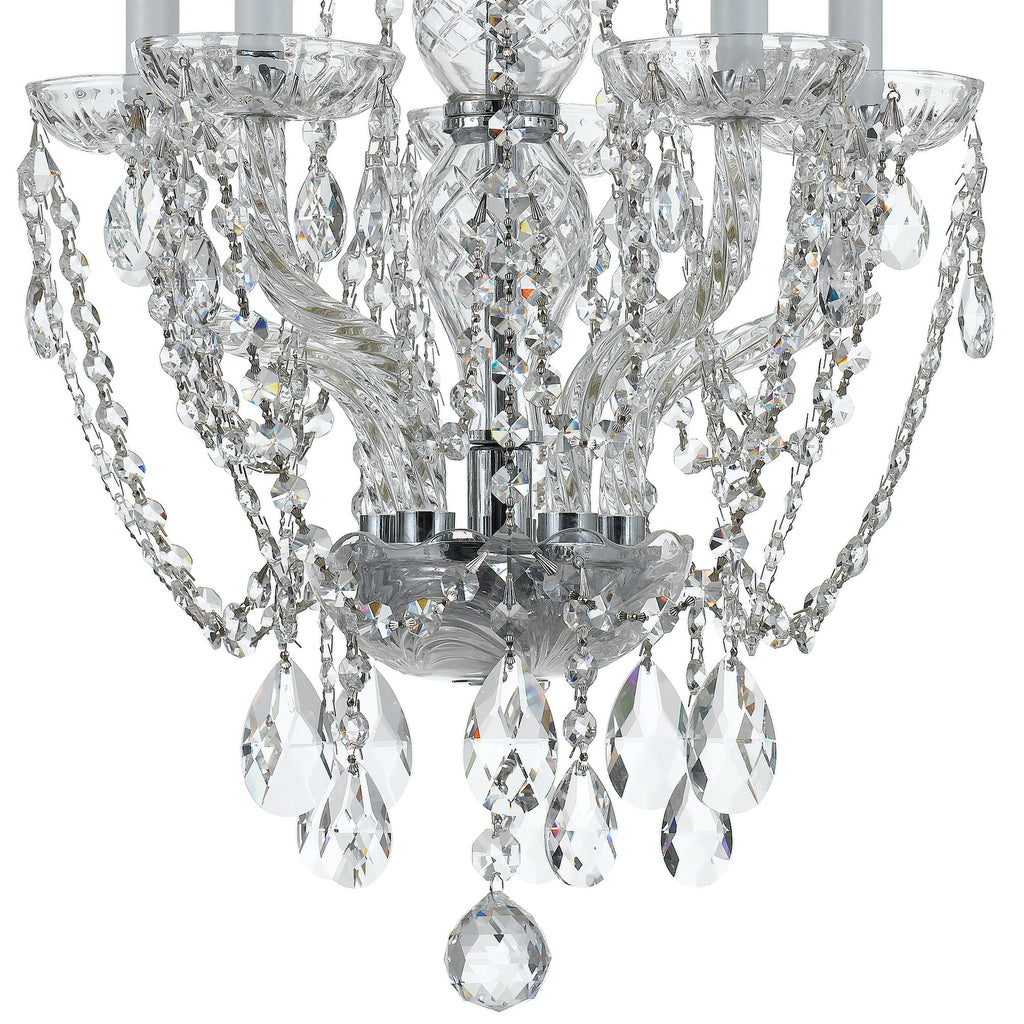 ##Antique Hardware## Traditional Crystal 5 Light Spectra Crystal Polished Chrome Mini Chandelier