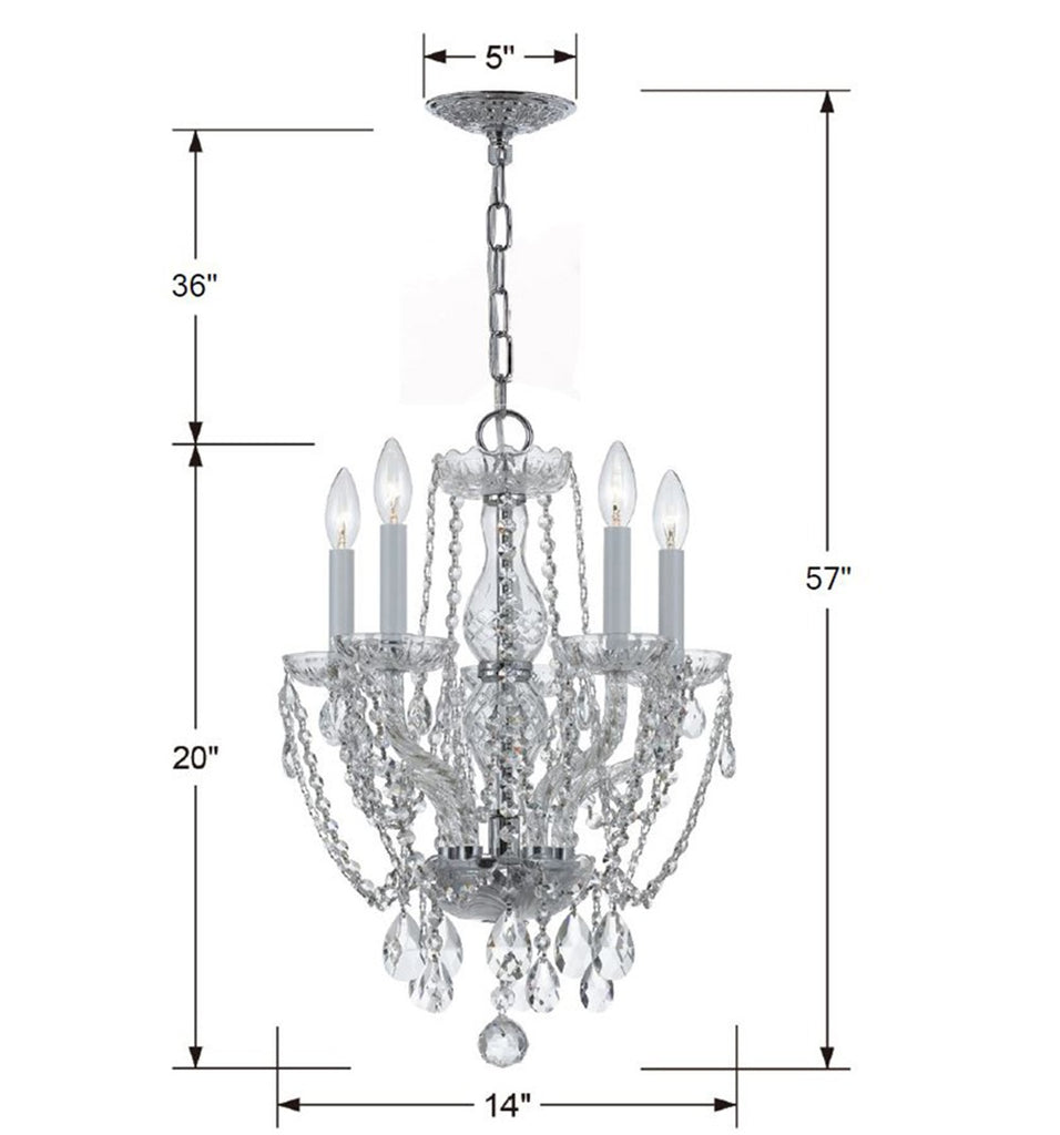 ##Antique Hardware## Traditional Crystal 5 Light Spectra Crystal Polished Chrome Mini Chandelier