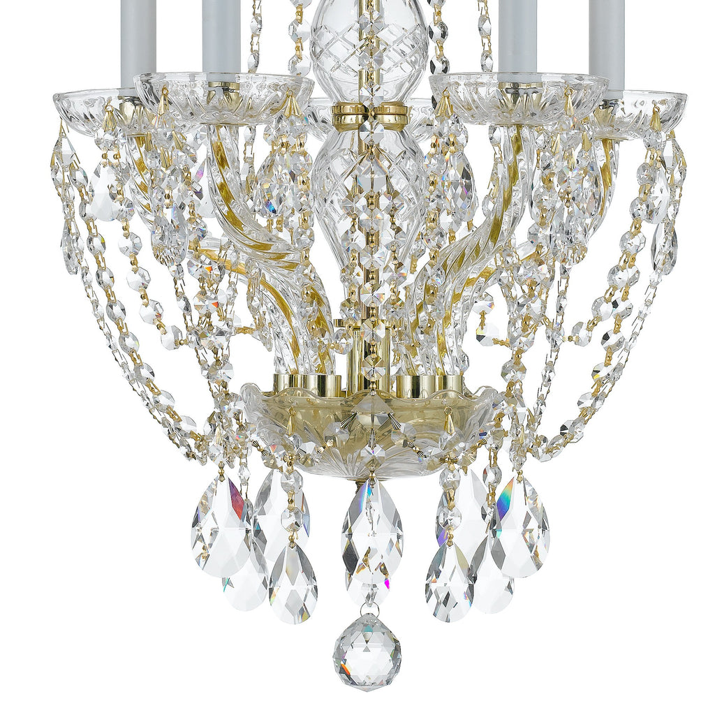 ##Antique Hardware## Traditional Crystal 5 Light Hand Cut Crystal Polished Brass Mini Chandelier