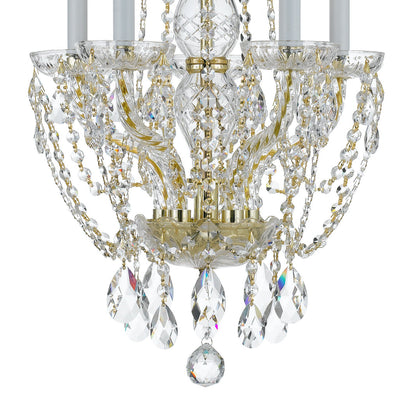 ##Antique Hardware## Traditional Crystal 5 Light Hand Cut Crystal Polished Brass Mini Chandelier