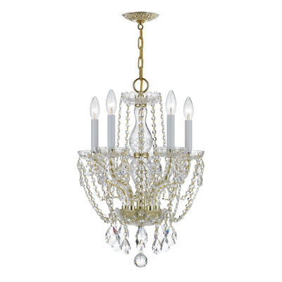 ##Antique Hardware## Traditional Crystal 5 Light Spectra Crystal Polished Brass Mini Chandelier