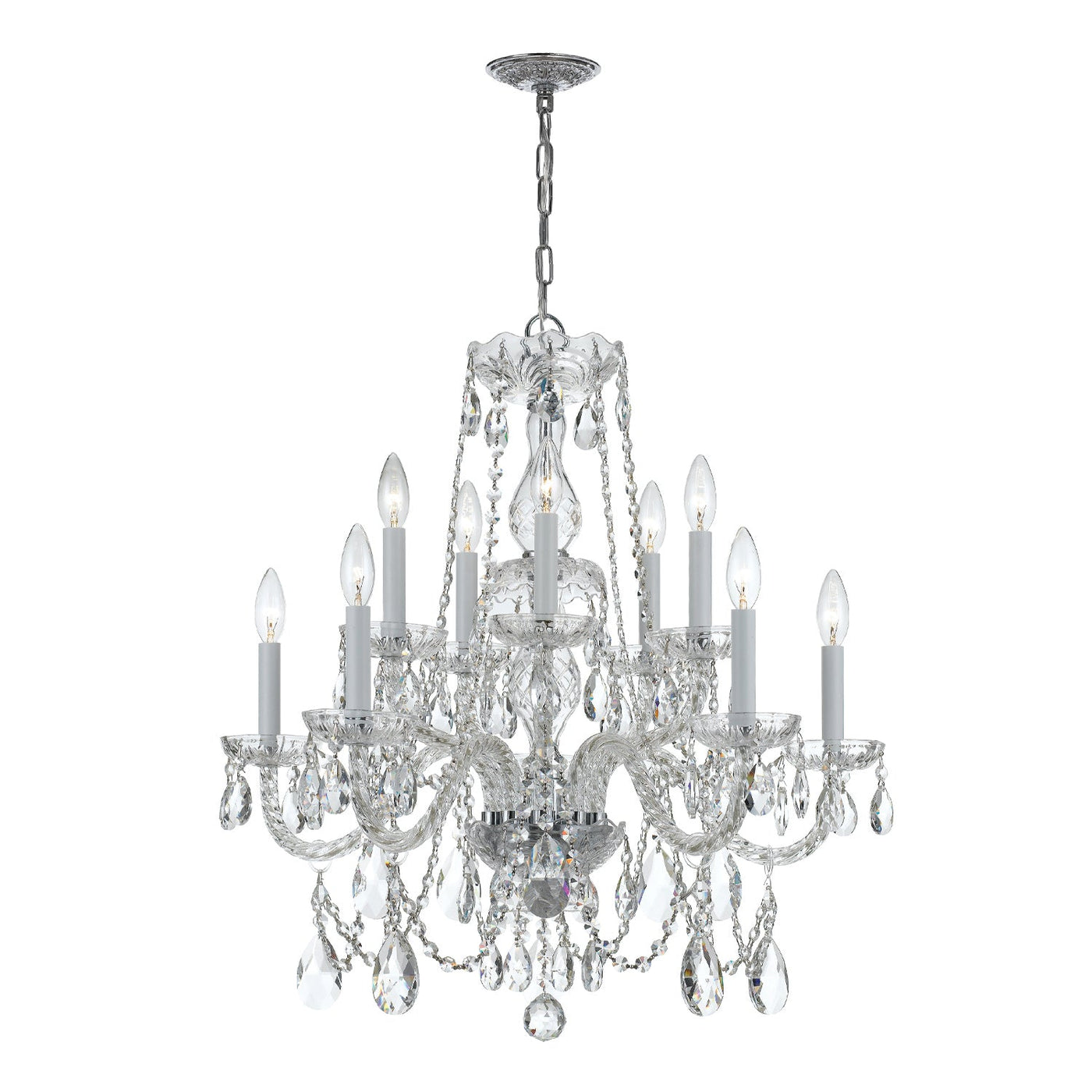 ##Antique Hardware## Traditional Crystal 10 Light Swarovski Strass Crystal Polished Chrome Chandelier