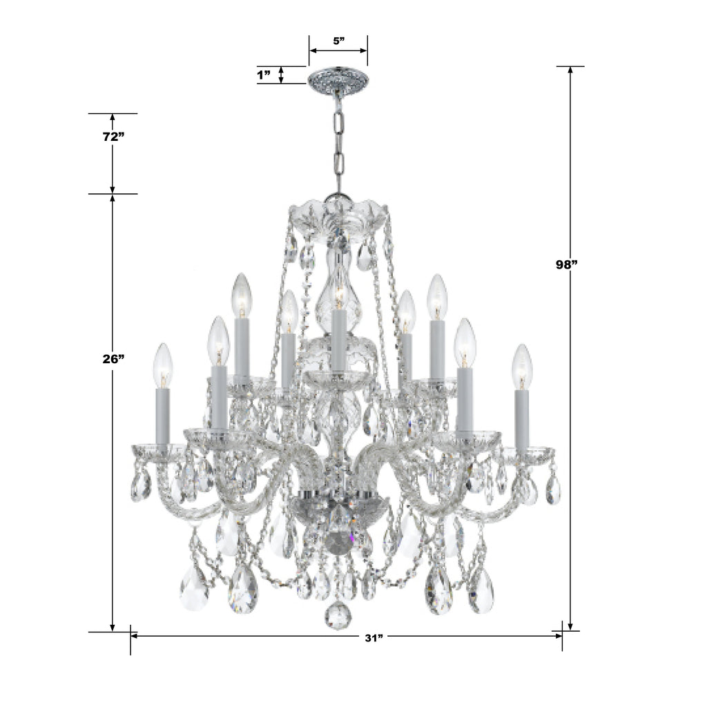 ##Antique Hardware## Traditional Crystal 12 Light Clear Italian Crystal Polished Chrome Chandelier