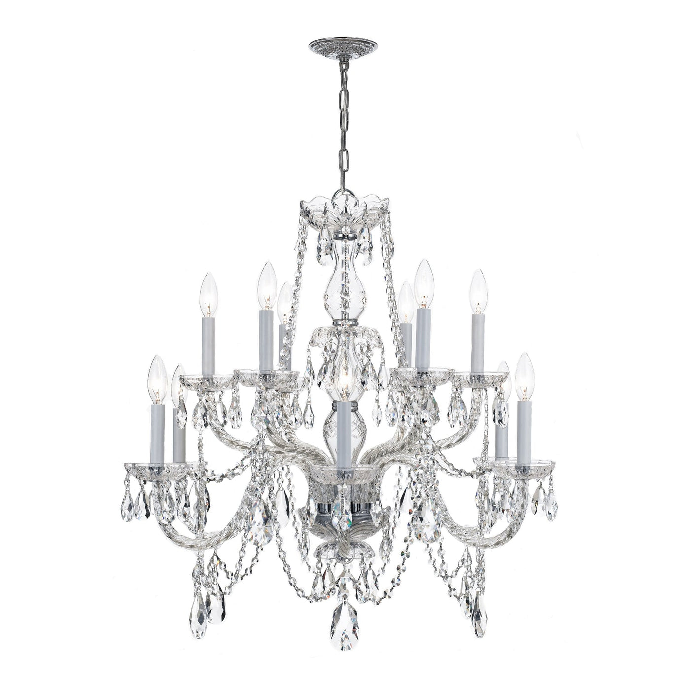 ##Antique Hardware## Traditional Crystal 12 Light Spectra Crystal Polished Chrome Chandelier