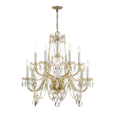 ##Antique Hardware## Traditional Crystal 12 Light Clear Italian Crystal Historic Polished Brass Chandelier