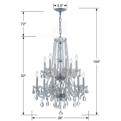 ##Antique Hardware## Traditional Crystal 12 Light Hand Cut Crystal Polished Chrome Chandelier