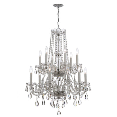 ##Antique Hardware## Traditional Crystal 12 Light Swarovski Strass Crystal Polished Chrome Chandelier