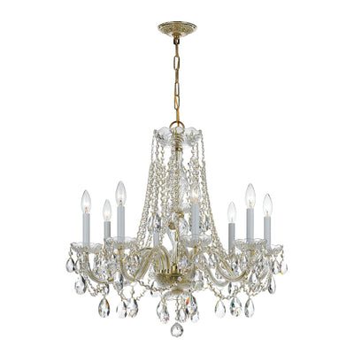 ##Antique Hardware## Traditional Crystal 8 Light Hand Cut Crystal Polished Brass Chandelier