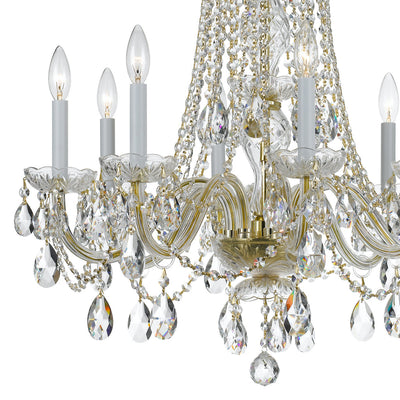 ##Antique Hardware## Traditional Crystal 8 Light Hand Cut Crystal Polished Brass Chandelier