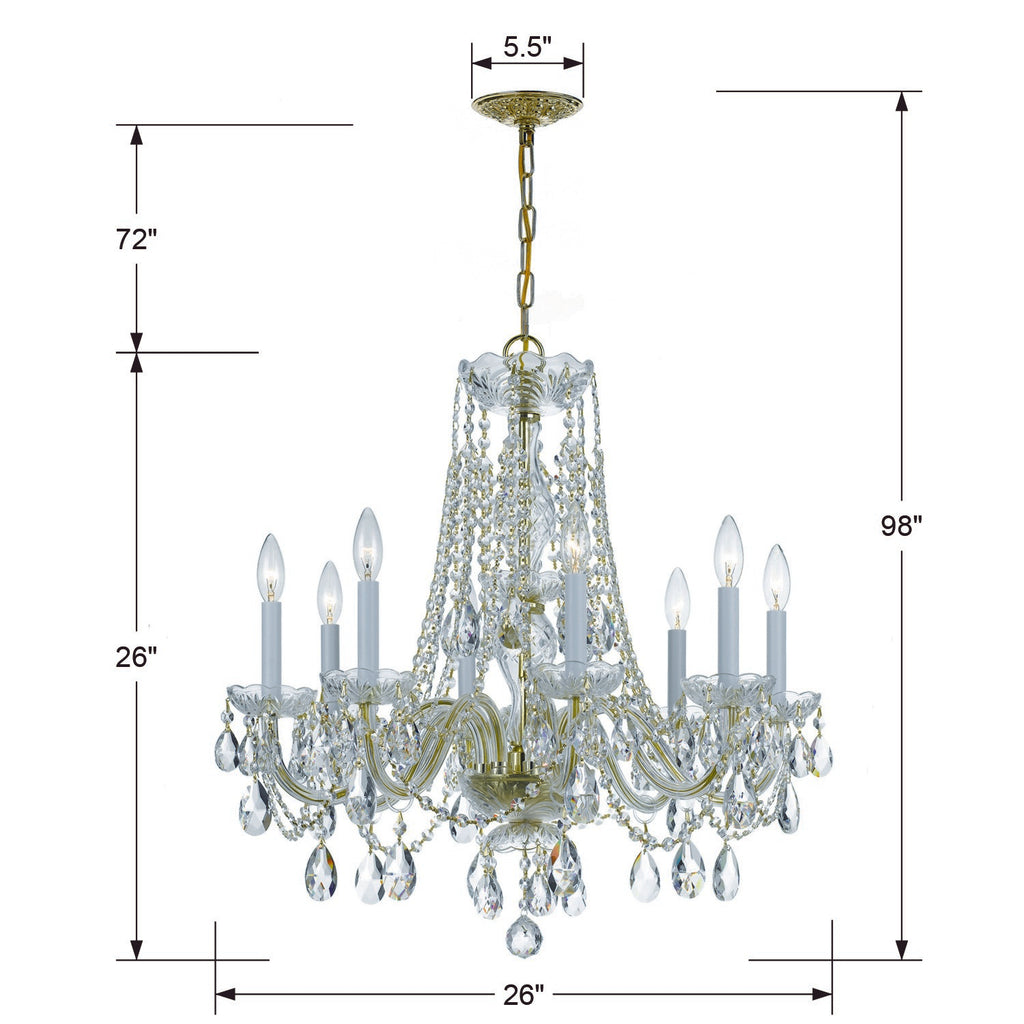 ##Antique Hardware## Traditional Crystal 8 Light Hand Cut Crystal Polished Brass Chandelier