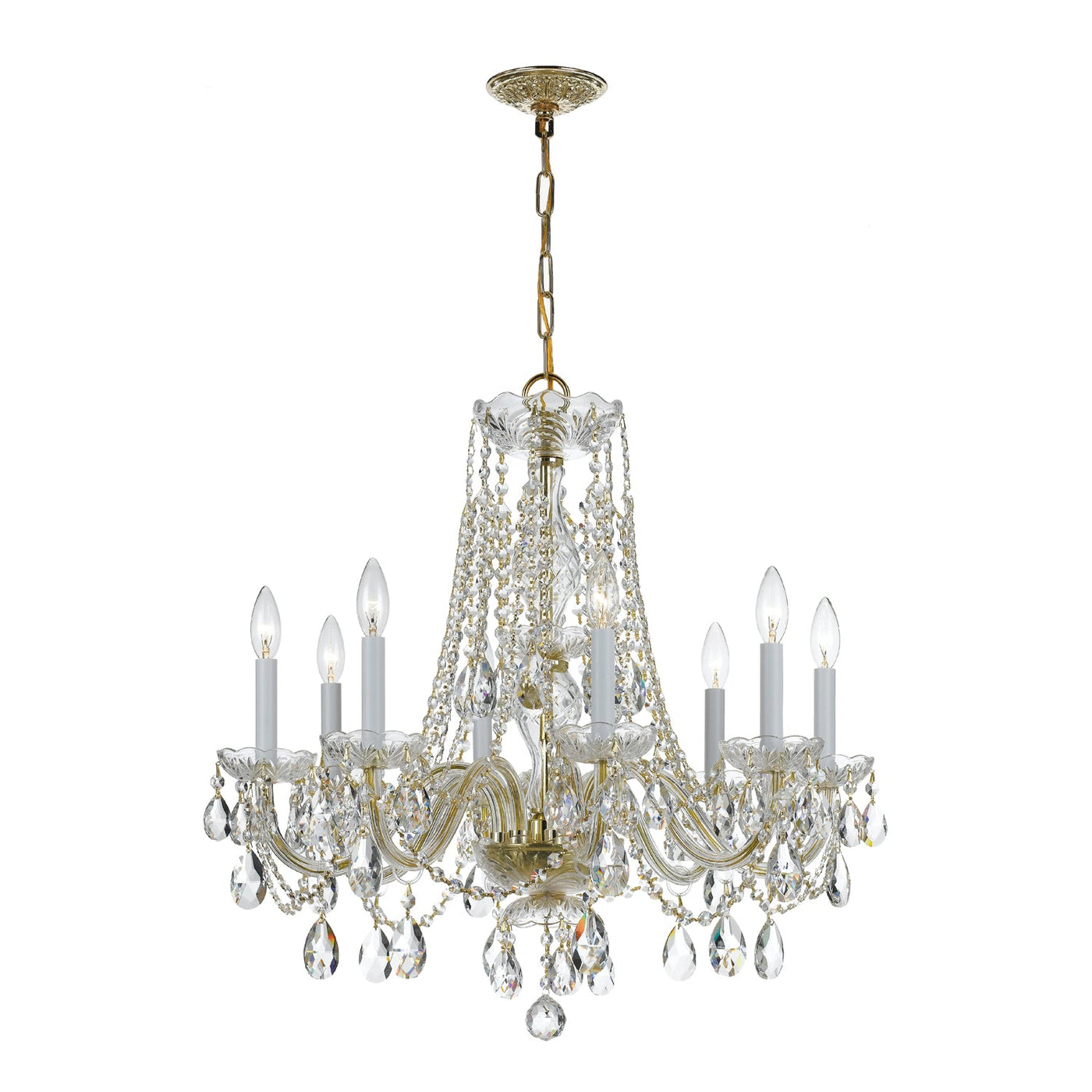 ##Antique Hardware## Traditional Crystal 8 Light Spectra Crystal Polished Brass Chandelier