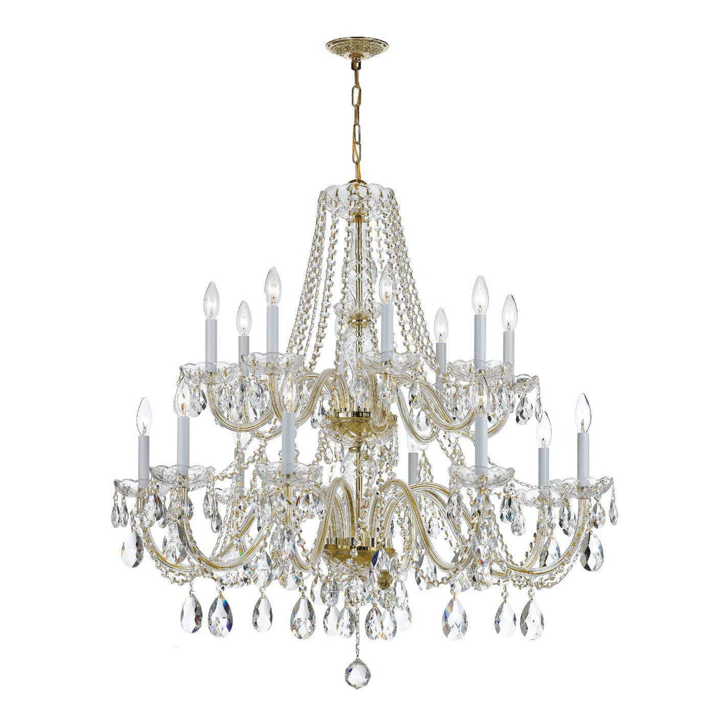 ##Antique Hardware## Traditional Crystal 16 Light Hand Cut Crystal Polished Brass Chandelier