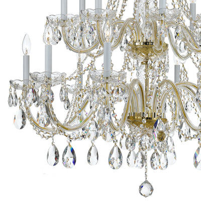 ##Antique Hardware## Traditional Crystal 16 Light Hand Cut Crystal Polished Brass Chandelier