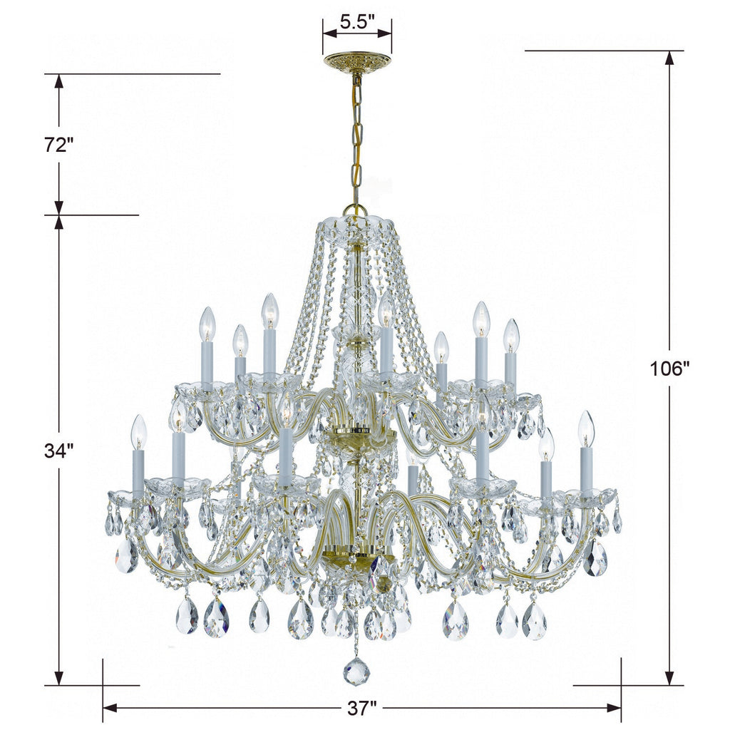 ##Antique Hardware## Traditional Crystal 16 Light Hand Cut Crystal Polished Brass Chandelier