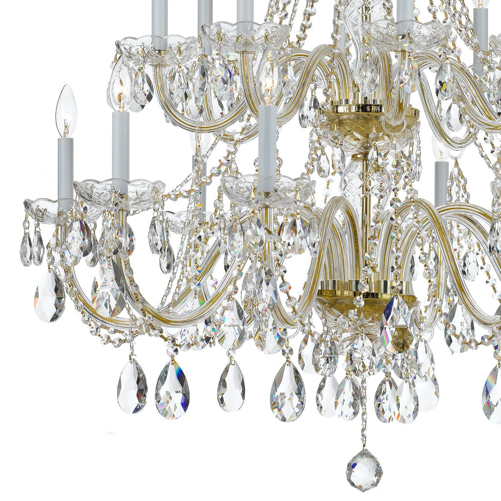 ##Antique Hardware## Traditional Crystal 16 Light Swarovski Strass Crystal Polished Brass Chandelier