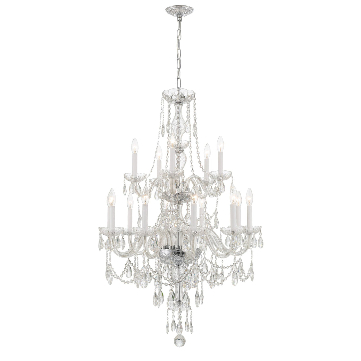 ##Antique Hardware## Traditional Crystal 15 Light Hand Cut Crystal Polished Chrome Chandelier