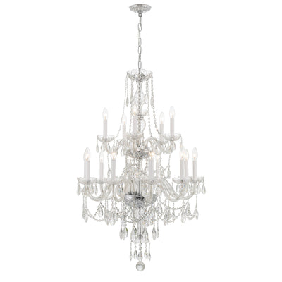 ##Antique Hardware## Traditional Crystal 15 Light Hand Cut Crystal Polished Chrome Chandelier