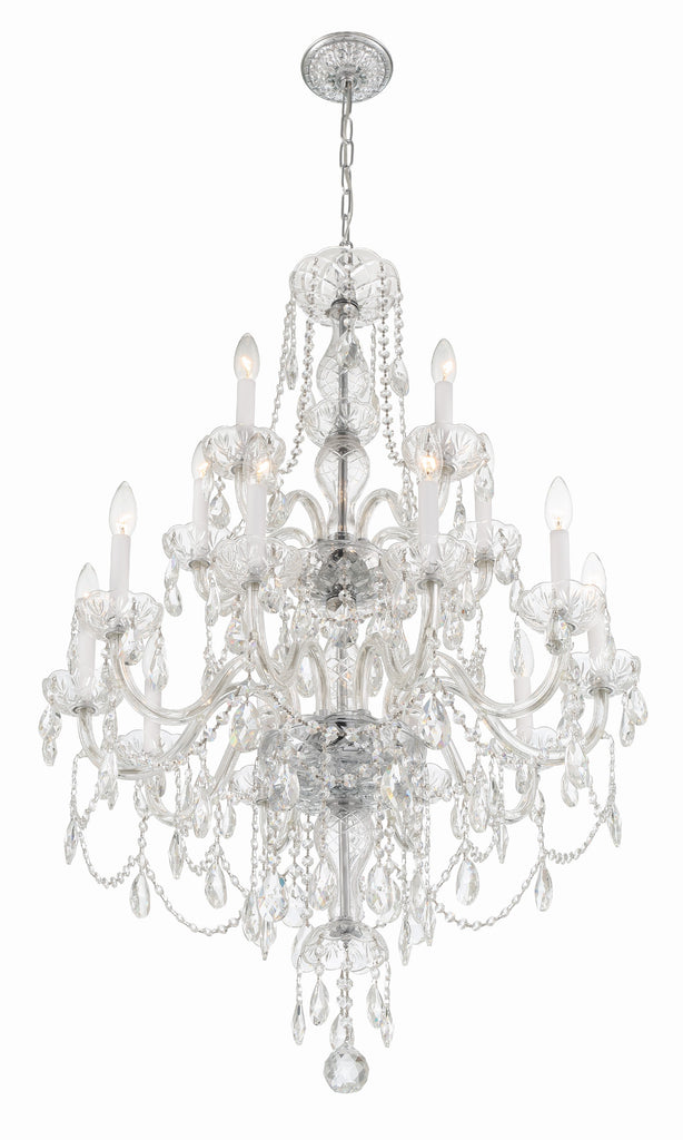 ##Antique Hardware## Traditional Crystal 15 Light Hand Cut Crystal Polished Chrome Chandelier