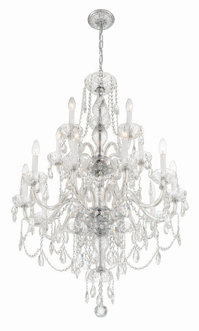 ##Antique Hardware## Traditional Crystal 15 Light Hand Cut Crystal Polished Chrome Chandelier