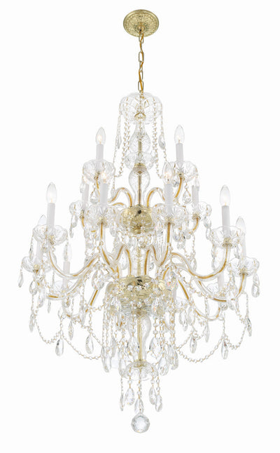 ##Antique Hardware## Traditional Crystal 15 Light Hand Cut Crystal Polished Brass Chandelier