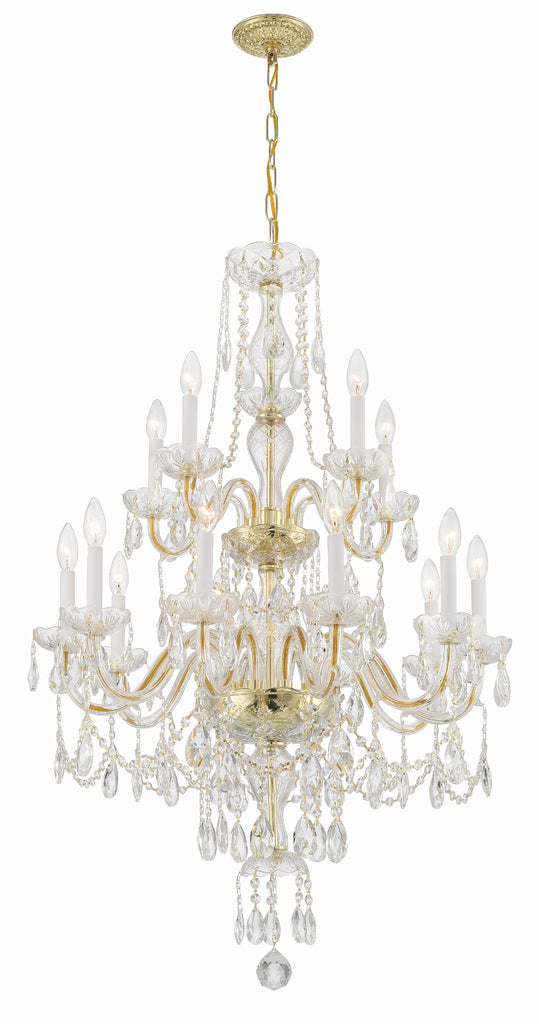 ##Antique Hardware## Traditional Crystal 15 Light Hand Cut Crystal Polished Brass Chandelier