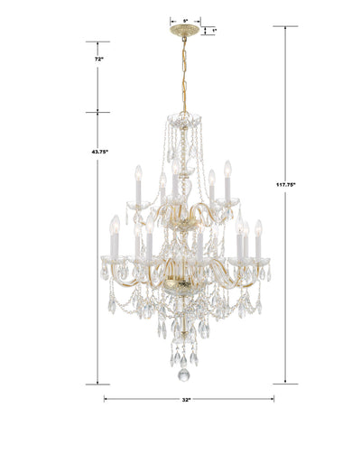 ##Antique Hardware## Traditional Crystal 15 Light Hand Cut Crystal Polished Brass Chandelier