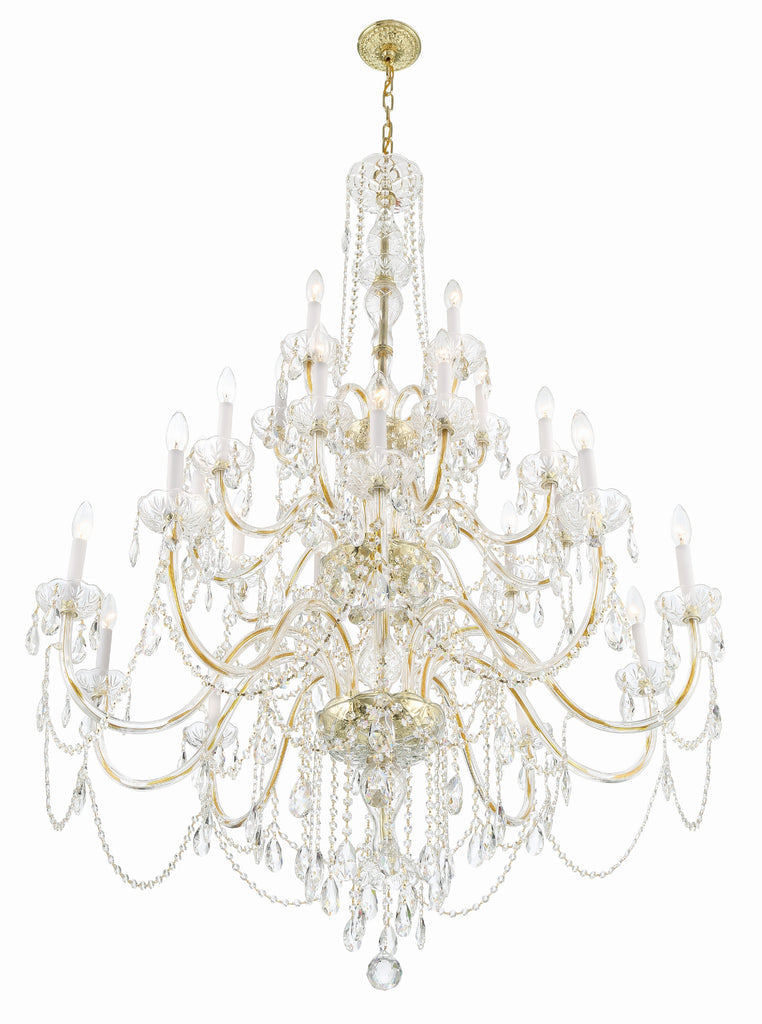 ##Antique Hardware## Traditional Crystal 25 Light Hand Cut Crystal Polished Brass Chandelier