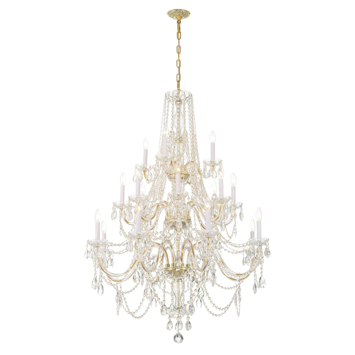 ##Antique Hardware## Traditional Crystal 20 Light Hand Cut Crystal Polished Brass Chandelier