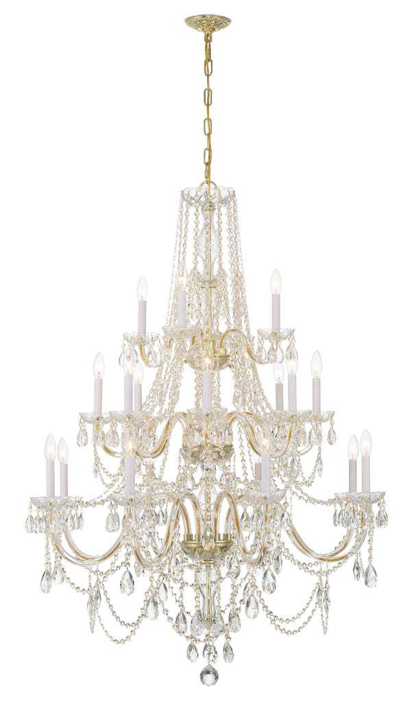 ##Antique Hardware## Traditional Crystal 20 Light Hand Cut Crystal Polished Brass Chandelier