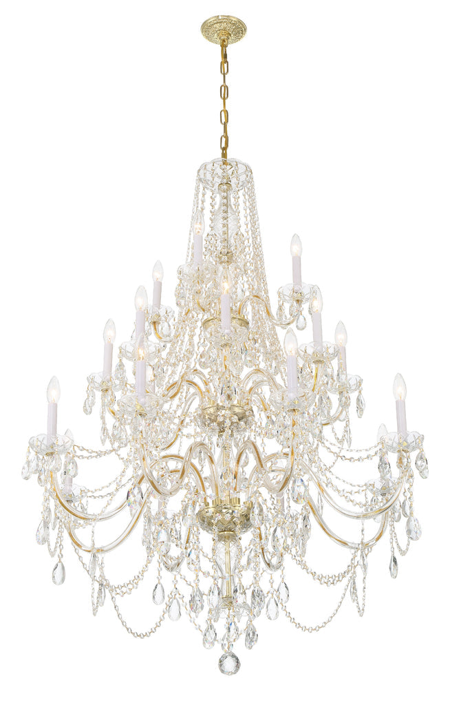 ##Antique Hardware## Traditional Crystal 20 Light Hand Cut Crystal Polished Brass Chandelier