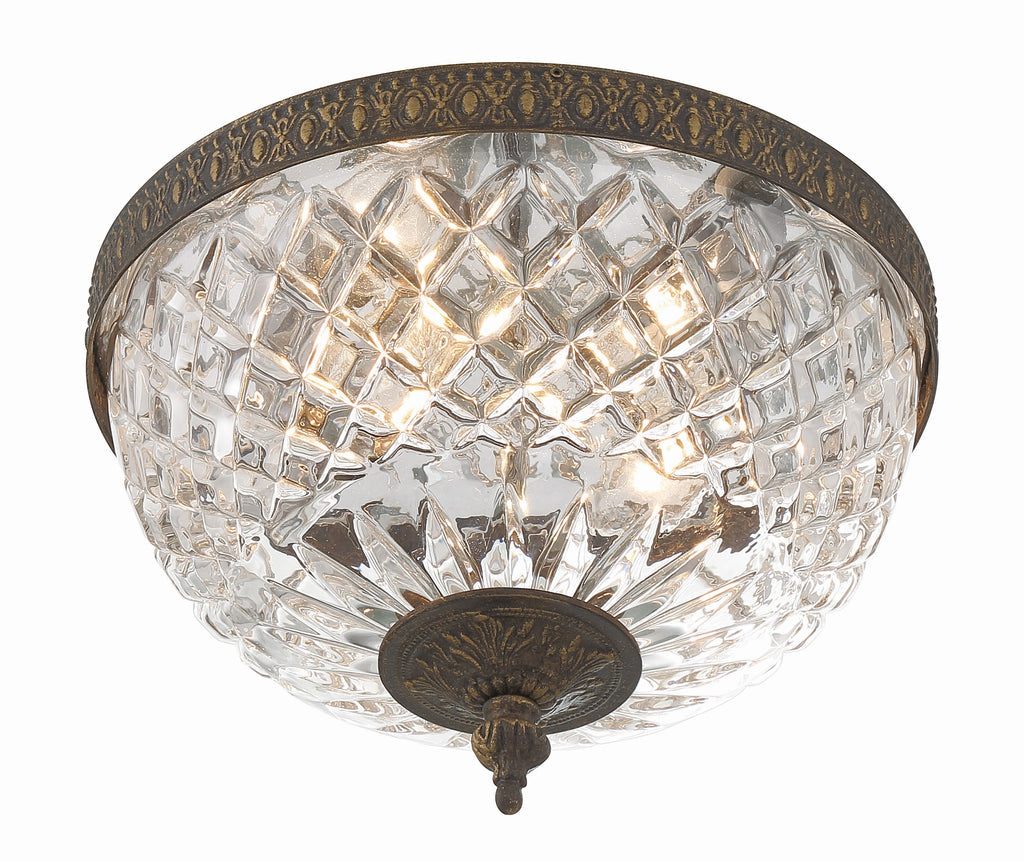 ##Antique Hardware## Crystorama 2 Light English Bronze Crystal Flush Mount