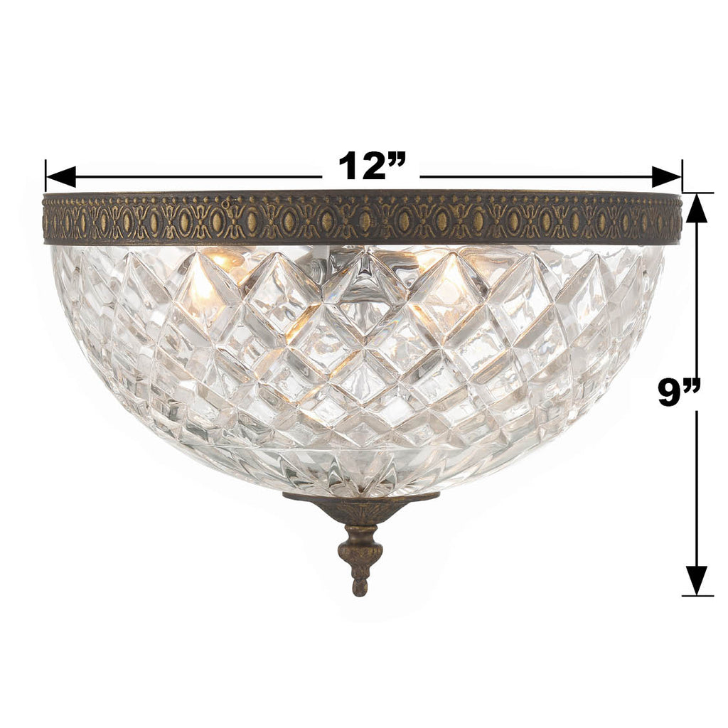 ##Antique Hardware## Crystorama 3 Light English Bronze Crystal Flush Mount